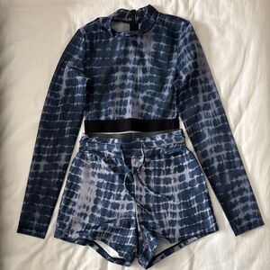 Jo+Jax Blue Tie-Dye Long Sleeve Crop Top and Shorts Set